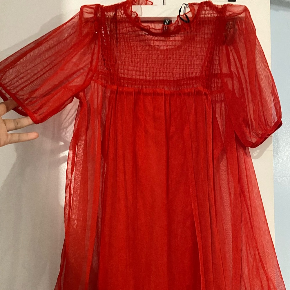 Sheer lined red dress never worn tags off size Small